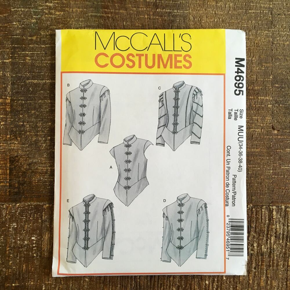 McCalls Sewing Pattern M4695 Mens Renaissance Doublet Jacket Cosplay 34-40 UNCUT